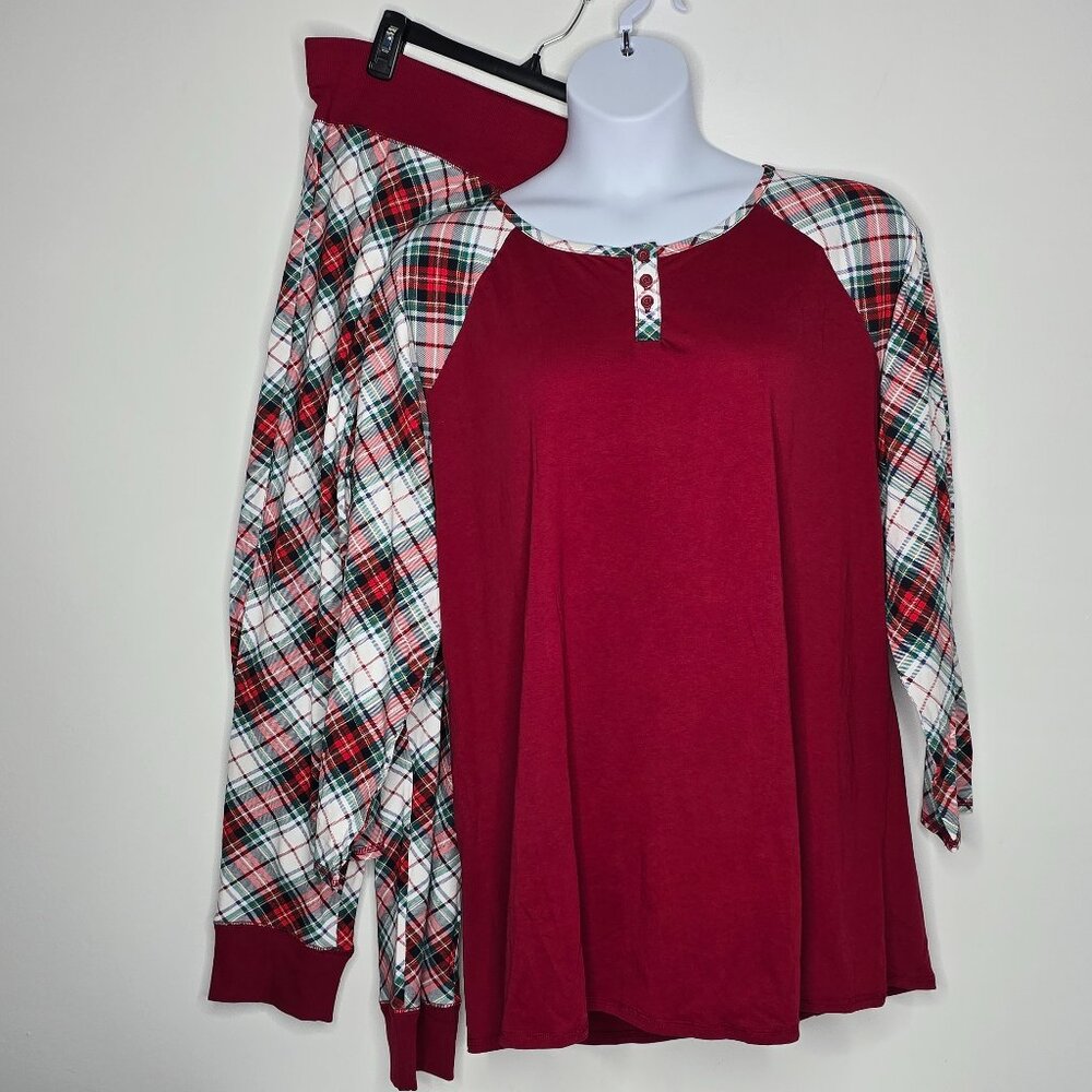 Sleep by Cacique Womens 18 / 20 Pajamas Set Top Bottom Red Green Christmas NEW